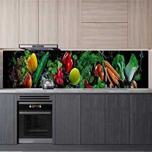 Mutfak Tezgah Arası Folyo Fayans Kaplama Folyosu Taze Sebzeler 60x300 cm
