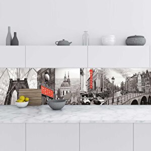 Mutfak Tezgah Arası Folyo Fayans Kaplama Folyosu Retro Siyah Beyaz 60x100 cm