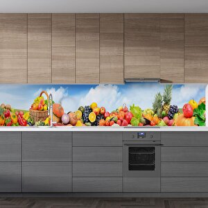 Mutfak Tezgah Arası Folyo Fayans Kaplama Folyosu Sebze Meyve Gökyüzü 60x400 cm 