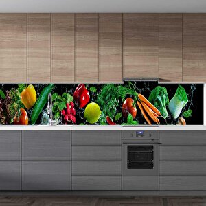 Mutfak Tezgah Arası Folyo Fayans Kaplama Folyosu Taze Sebzeler 60x200 cm