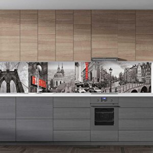 Mutfak Tezgah Arası Folyo Fayans Kaplama Folyosu Retro Siyah Beyaz 60x300 cm