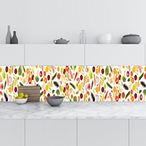 Mutfak Tezgah Arası Folyo Fayans Kaplama Folyosu Sebze Meyveler Kolaj 60x300 cm