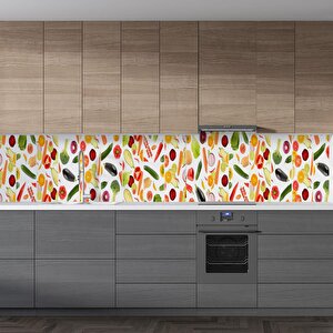 Mutfak Tezgah Arası Folyo Fayans Kaplama Folyosu Sebze Meyveler Kolaj 60x300 cm