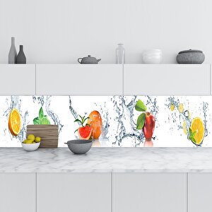 Mutfak Tezgah Arası Folyo Fayans Kaplama Folyosu Meyveler Su Pano 60x300 cm