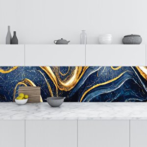 Mutfak Tezgah Arası Folyo Fayans Kaplama Folyosu Mavi Mermer Altın 60x300 cm