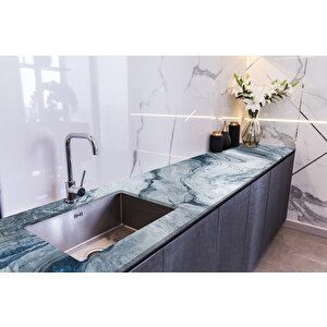 Tezgah Üstü Fayans Kaplama Folyosu Mutfak Tezgahı Kaplama Portoro 70x300 cm 