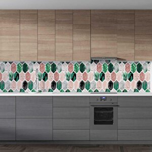 Mutfak Tezgah Arası Folyo Fayans Kaplama Folyosu Altıgen Çiçek 60x500 cm