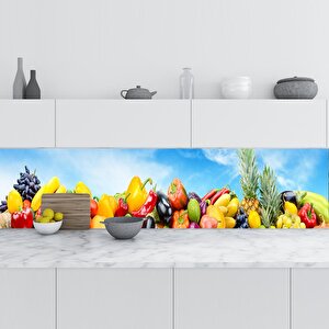Mutfak Tezgah Arası Folyo Fayans Kaplama Folyosu Sebze Meyve Mavi Gökyüzü 60x400 cm 