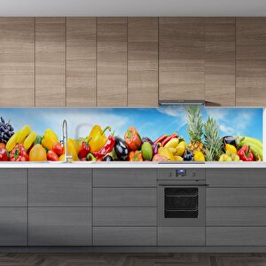 Mutfak Tezgah Arası Folyo Fayans Kaplama Folyosu Sebze Meyve Mavi Gökyüzü 60x400 cm 