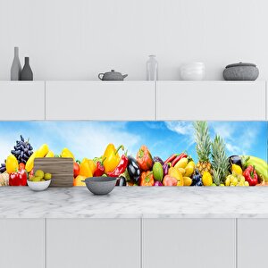 Mutfak Tezgah Arası Folyo Fayans Kaplama Folyosu Sebze Meyve Mavi Gökyüzü 60x500 cm