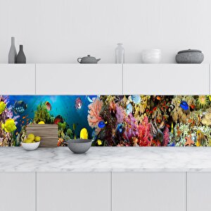 Mutfak Tezgah Arası Folyo Fayans Kaplama Folyosu Deniz Mercanları 60x500 cm