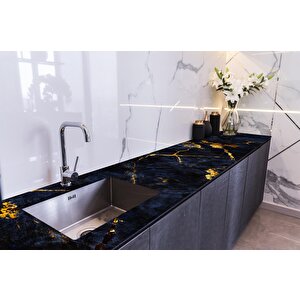 Tezgah Üstü Fayans Kaplama Folyosu Mutfak Tezgahı Kaplama Blue Marble 70x500 cm