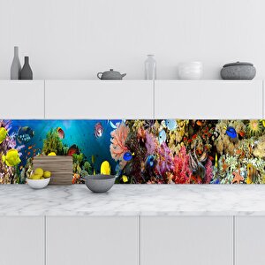 Mutfak Tezgah Arası Folyo Fayans Kaplama Folyosu Deniz Mercanları 60x200 cm