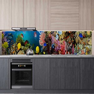 Mutfak Tezgah Arası Folyo Fayans Kaplama Folyosu Deniz Mercanları 60x200 cm