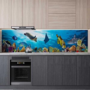 Mutfak Tezgah Arası Folyo Fayans Kaplama Folyosu Deniz Kaplumbağa 60x500 cm