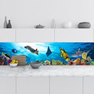Mutfak Tezgah Arası Folyo Fayans Kaplama Folyosu Deniz Kaplumbağa 60x400 cm 