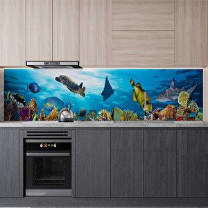 Mutfak Tezgah Arası Folyo Fayans Kaplama Folyosu Deniz Kaplumbağa 60x400 cm 
