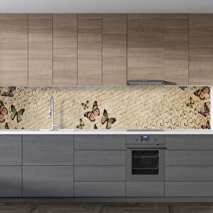 Mutfak Tezgah Arası Folyo Fayans Kaplama Folyosu Vintage Kelebek 60x400 cm 