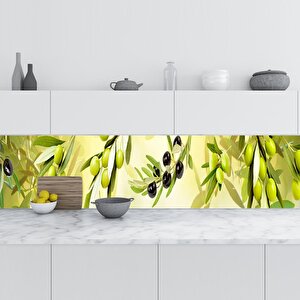 Mutfak Tezgah Arası Folyo Fayans Kaplama Folyosu Zeytin Dalı 60x400 cm 