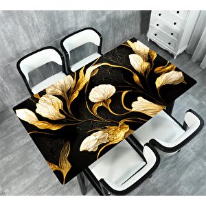 Masa Kaplama Folyosu Mobilya Masa Kaplama Folyoları Altın Siyah Çiçek