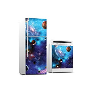 Buzdolabı Ve Bulaşık Makinası Beyaz Eşya Sticker Kaplama Uzay Galaksiler