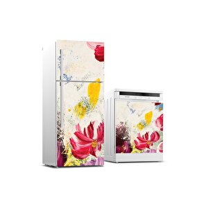 Buzdolabı Ve Bulaşık Makinası Beyaz Eşya Sticker Kaplama Tuval Çiçek