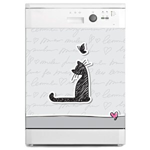 Bulaşık Makinesi Sticker Kaplama Beyaz Eşya Kaplama Kedi Kelebek