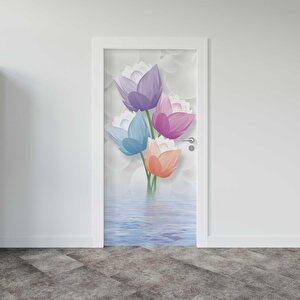Kapı Giydirme Kapı Sticker Folyosu 3d Renkli Çiçekler