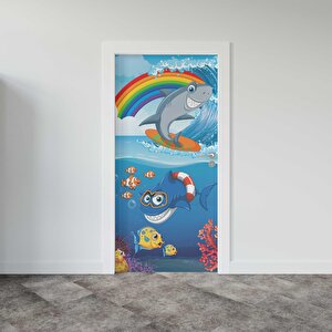Kapı Giydirme Kapı Sticker Folyosu Köpek Balığı Gökkuşağı