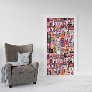 Kapı Giydirme Kapı Sticker Folyosu Pop Art Music Collage