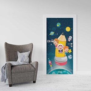 Kapı Giydirme Kapı Sticker Folyosu Uzay Çocuklar