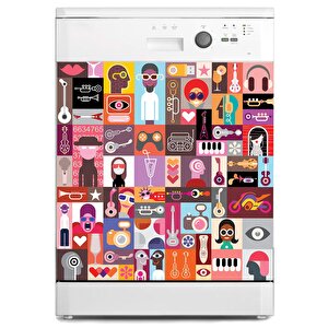 Bulaşık Makinesi Sticker Kaplama Beyaz Eşya Kaplama Pop Art Music Collage