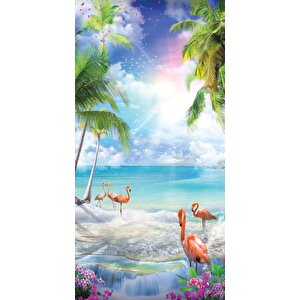 Kapı Giydirme Kapı Sticker Folyosu Flamingo Deniz