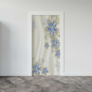 Kapı Giydirme Kapı Sticker Folyosu 3d Mavi Çiçek