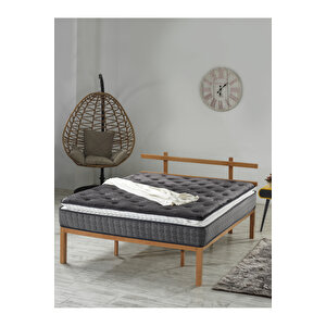 Gri Ultra Ortopedik Hilal Pedli Paket Yaylı Tavşan Tüyü Kumaş Yatak 90x190 cm