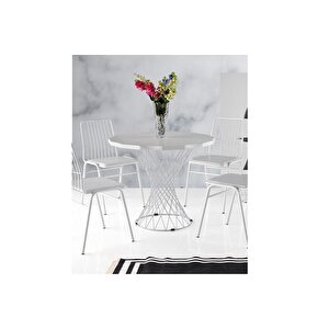 Şato Yuvarlak Masa, Beyaz Beyaz, 80x80