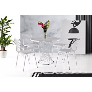 Şato Yuvarlak Masa, Beyaz Beyaz, 80x80