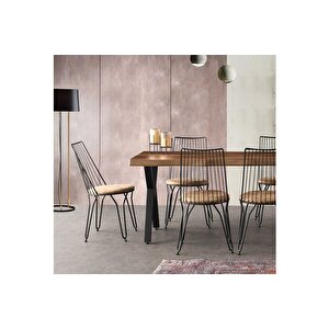 Cakarta Masa Ve Siyah Tel Sandalye Takımı, 180x80