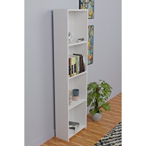 5 Raflı Kitaplık Seti Arkalıklı Dar Kütüphane 170 Cm Beyaz