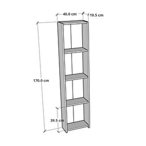 5 Raflı Kitaplık Seti Arkalıklı Dar Kütüphane 170 Cm Beyaz