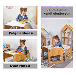 2-4 Yaş Kumru Ahşap Montessori Çocuk Oyun, Çalışma Ve Aktivite Masası Ve Sandalyesi Seti