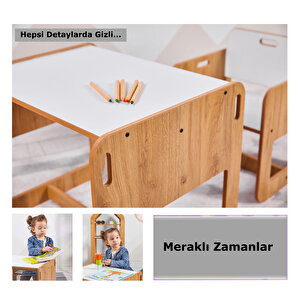 Minera 2-4 Yaş Kumru Ahşap Montessori Çocuk Oyun, Çalışma Ve Aktivite Masası Ve Sandalyesi