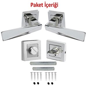 Penta Nikel Saten Kare Rozetli Wc Banyo Kapı Kolu (1 Takim)