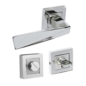 Penta Nikel Saten Kare Rozetli Wc Banyo Kapı Kolu (1 Takim)