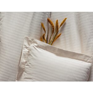 Elegant Stripe Saten Çift Kişilik Nevresim Takımı Ekru