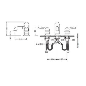 Burlington Üç Delikli Lavabo Bataryası Saten Nikel 1004-0004-bn