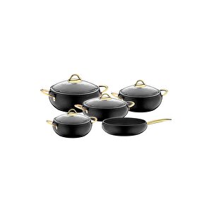 3040 Elegant 9 Parça Granit Küre Tencere Seti Siyah