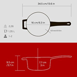 Lava Döküm Yuvarlak Saplı Tencere Ç16 (sütlük) Kırmızı Cam Kapak Lv Y Sos 16 K3 R