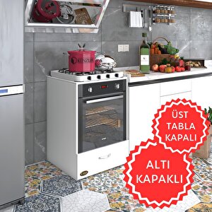 Ankastre Modülü Kabini Flor Byz Kapaklı Fırın Ocak Dolabı Sabit Tabla Beyaz