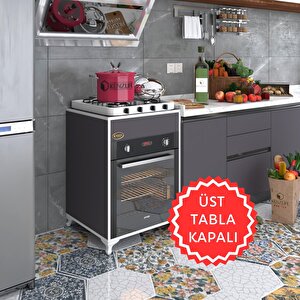Ankastre Modülü Kabini Lantanyum Gri Fırın Ocak Dolabı Sabit Tabla Ayaklı Beyaz